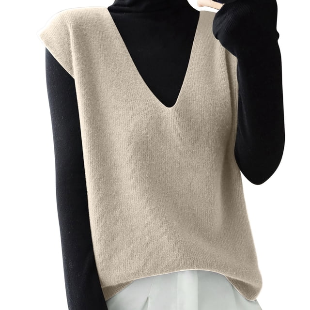 Women's Deep V - Neck Loose - Fitting Sleeveless Knit Vest - Soft, Versatile for Layering, Available in Multiple Colors