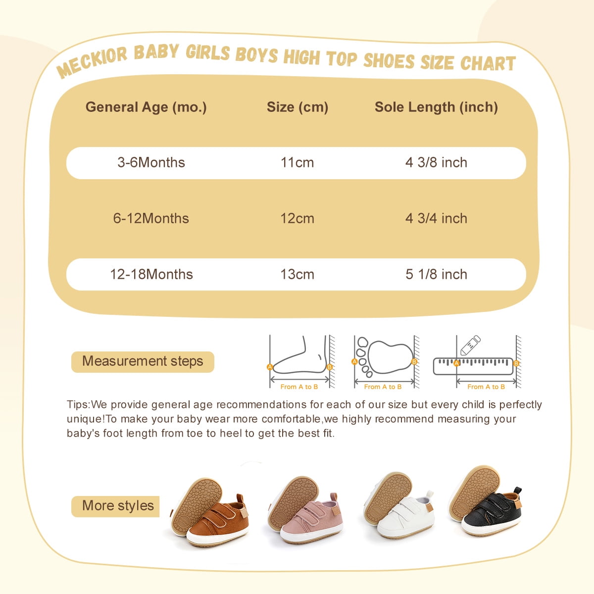 Meckior Baby Boys Girls Shoes High-Top Ankle Sneakers Toddler Soft Rubber Sole Infant Crib Shoes 0-18 Months