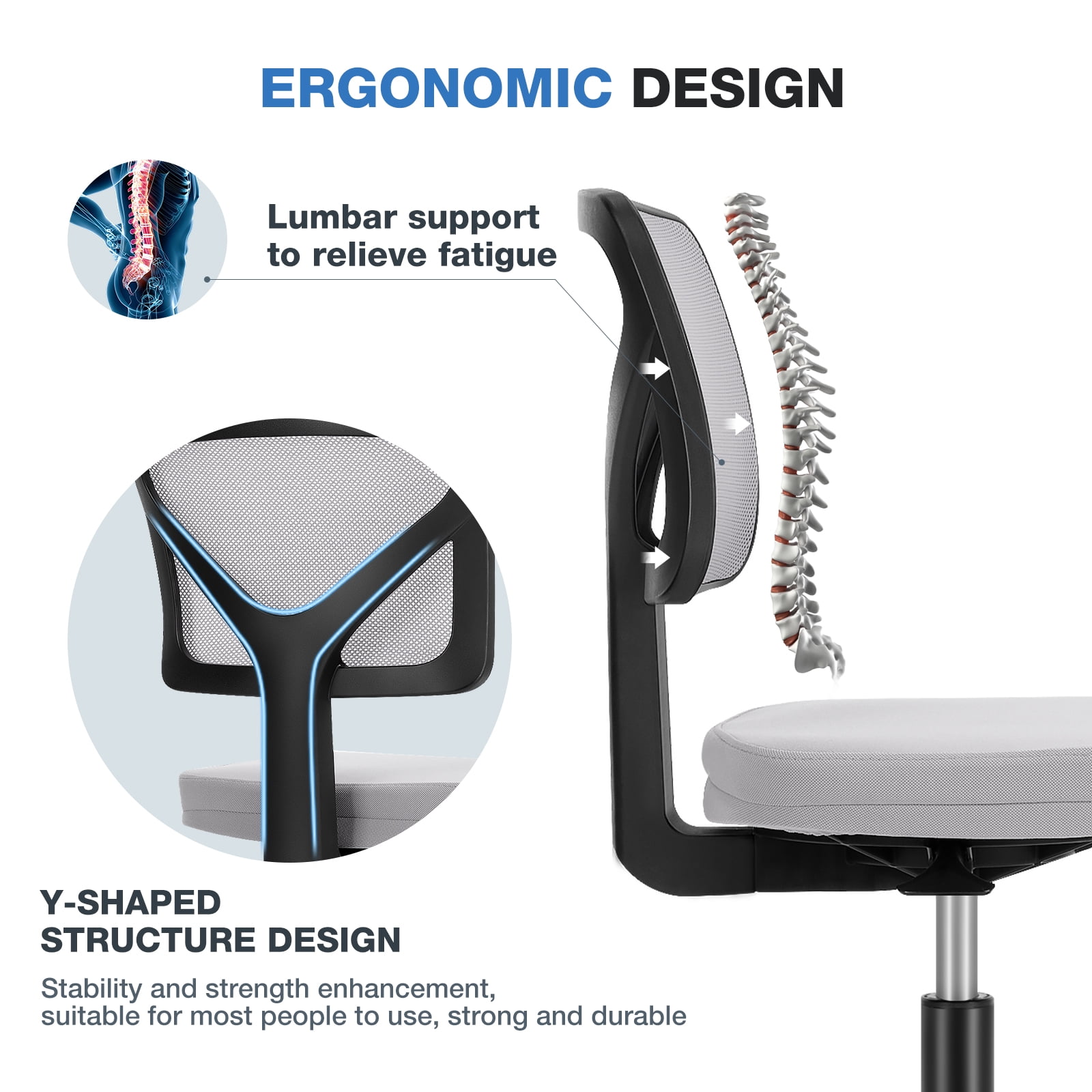 Gianna Armless Desk Chair with Low Back Adjustable Ergonomic Rolling for Home Office Study