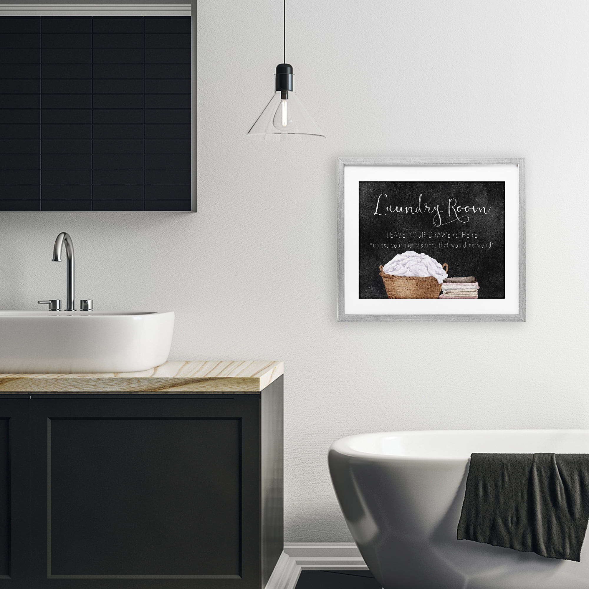 Leave Your Drawers Laundry Gray Framed Print Under Glass, design by Kim Allen
