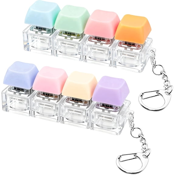 2 Pcs Keyboard Fidget Toy - 4 Key Clicky Keyboard Fidget Keychain for Adults & Kids, Portable Finger Clicker Stress Relief Toys (Purple, Blue, Pink, Orange)