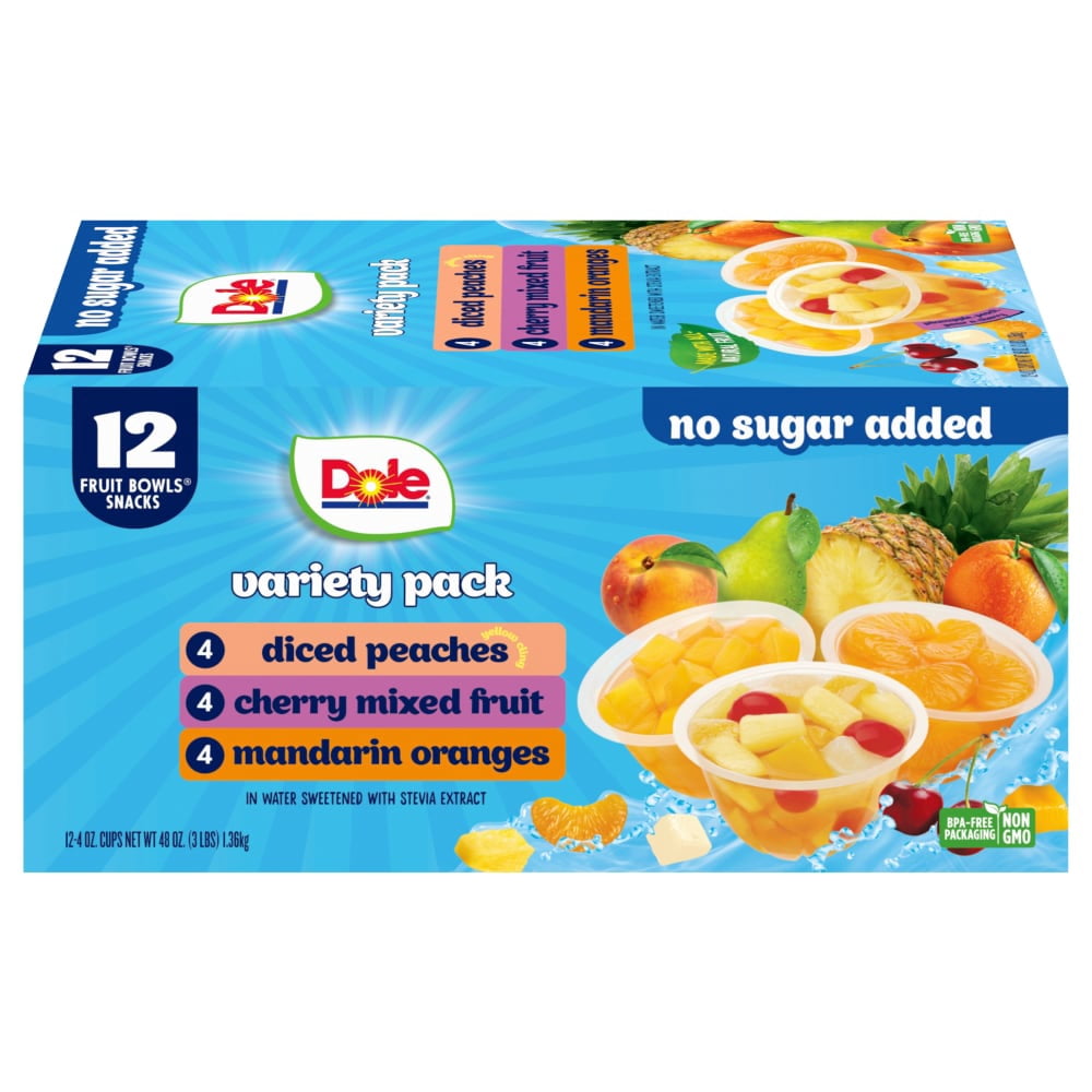 Dole Fruit Bowls Variety Pack With No Sugar Added Cups 12 ct / 4 oz - 5 Pack
