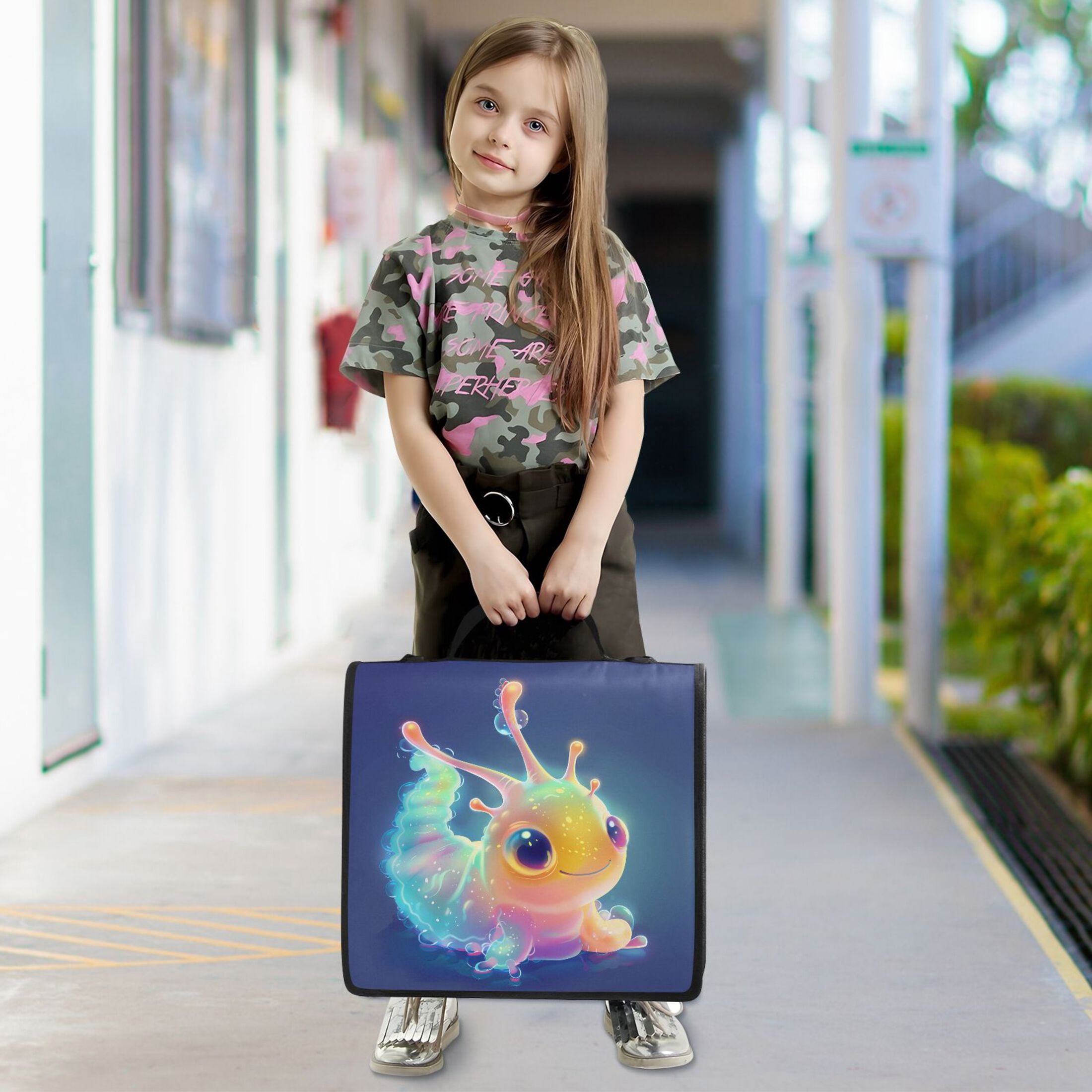 3 Ring Zipper Binder with Shoulder Strap Waterproof Trapper Keeper 2 Inch D-Ring 500 Sheets Capacity Cute Glow Sea Slug