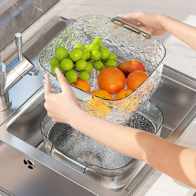 Xihbxyly Cesta para Lavar Verduras de Doble Capa, Diseño de Drenaje, Amplia Capacidad, Fácil de Limpiar, Esencial para La Cocina Del Hogar, Enjuague Eficiente de Verduras, Tamaño 17,9 X 15,6 X 10,1 C