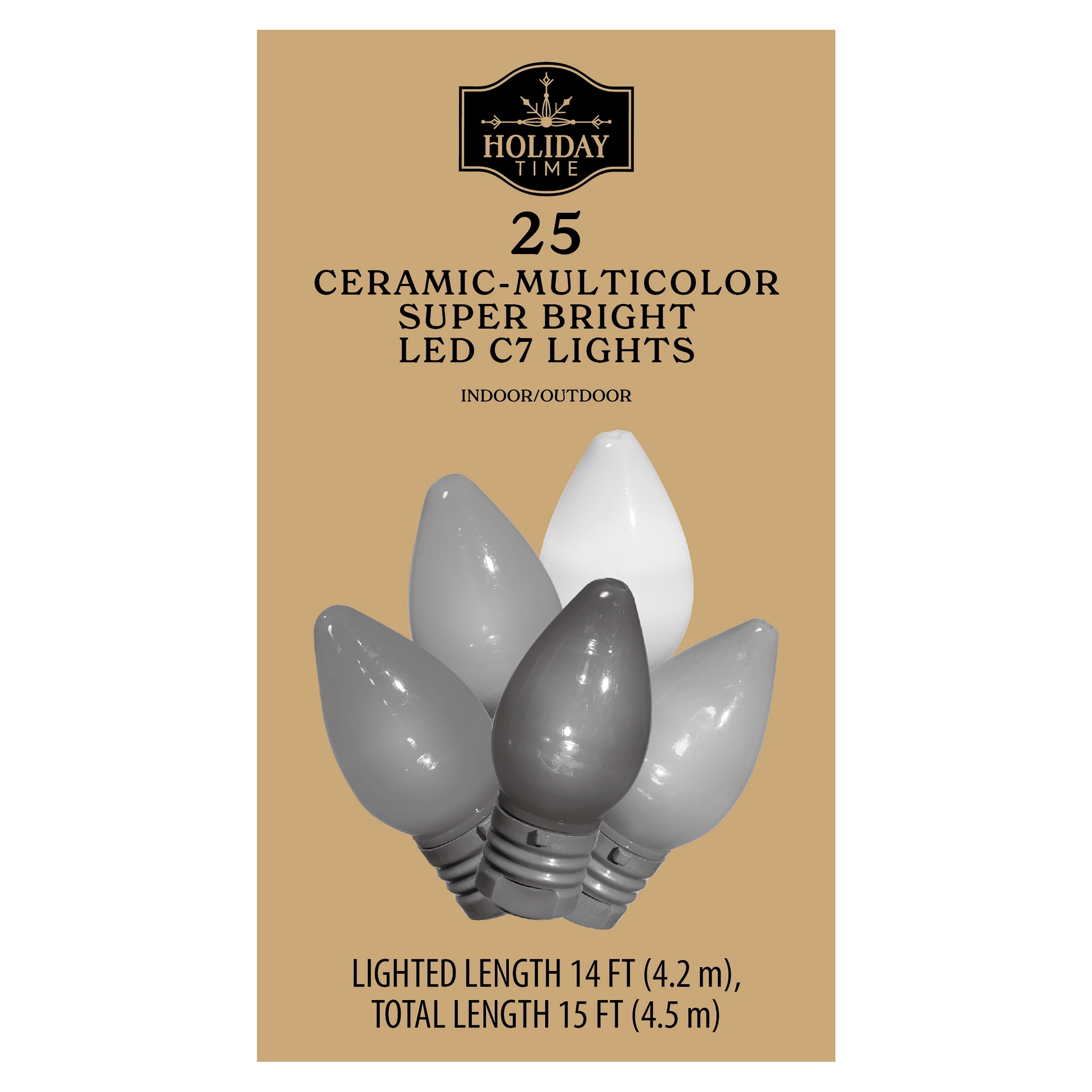 Indoor/Outdoor 25-Count Super Bright LED C7 Christmas String Lights, Ceramic Multicolor, 14', by Holiday Time