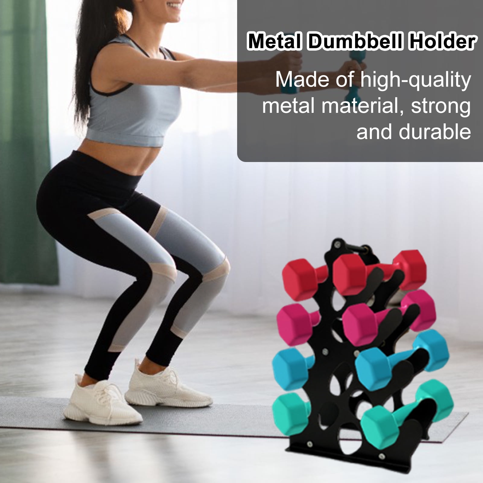 OIUR 4-Tier Dumbbell Rack Heavy Duty Weight Stand with Handle Space Saving A-Frame Metal Home Gym Workout Dumbbell Holder