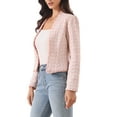 thumbnail image 4 of INSPIRE CHIC Plaid Tweed Blazer for Women's Long Sleeve Open Front Work Office Jacket L Pink, 4 of 6