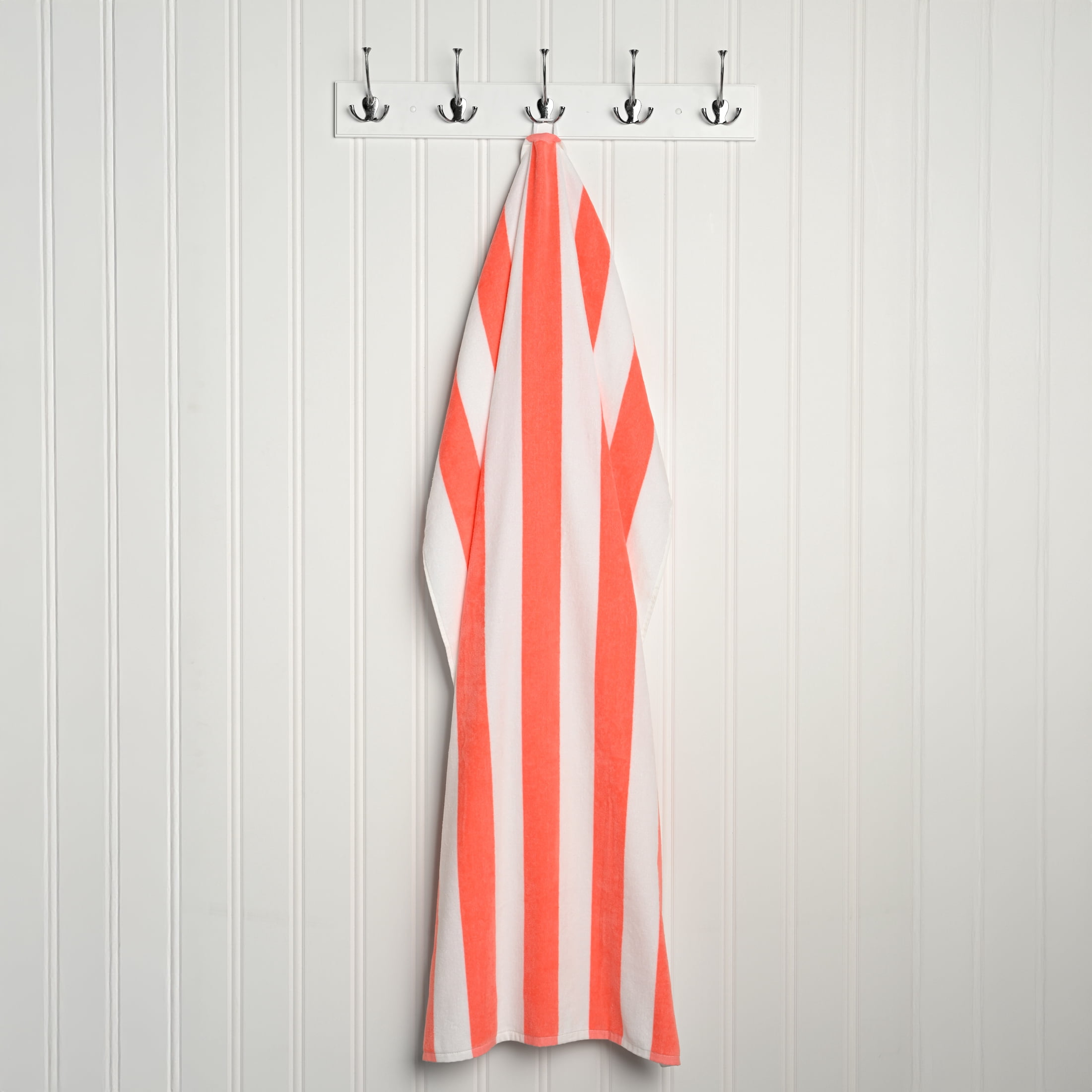 Mainstays Cabana Stripe Cotton Blend Beach Towel, 58" x 28", Coral