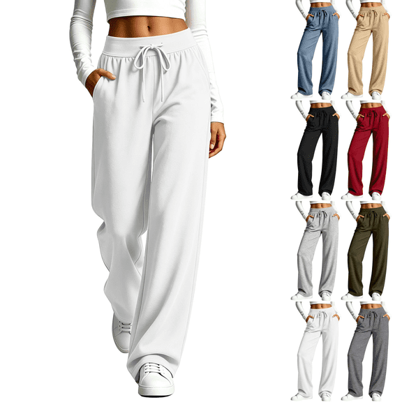 Liuinsasek Women's Wide Leg Sweatpants Casual High-Waisted Drawstring Sweat Pants Loose Running Workout Joggers Fall Clothes with Pockets