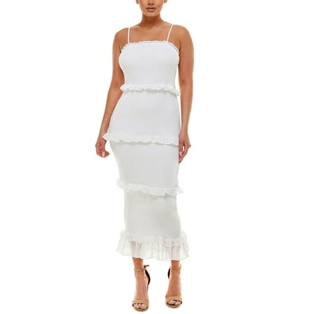 Bebe Women's Georgette Smocked Midi Dress White Size Small