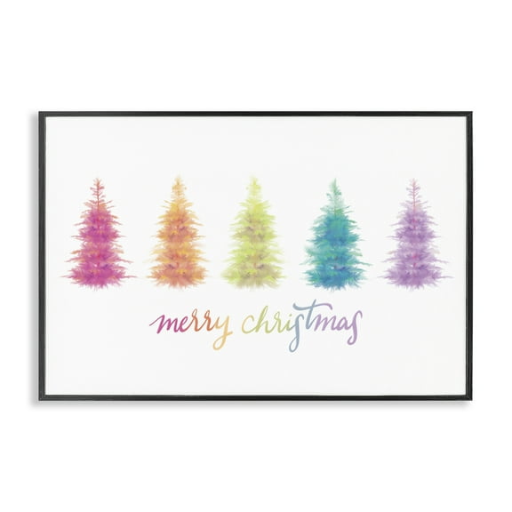 Stupell Industries Rainbow Christmas Trees Holiday Painting Black Framed Art Print Wall Art, 30 x 20