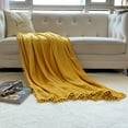 thumbnail image 6 of LOMAO Flannel Blanket Soft Throw Blanket with Pompom Fringe Lightweight Gift Blankets Fit Couch Sofa Bed(51"x 63")(Mustard Yellow), 6 of 8