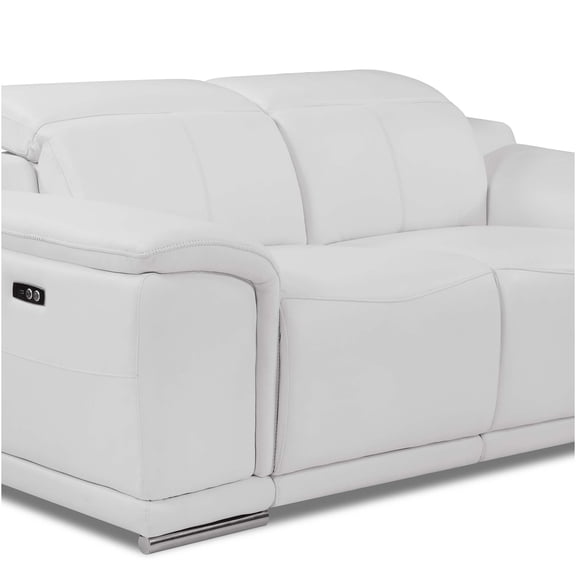 JERFIT White Italian Leather Power Reclining Loveseat with USB Charger, Modern Sofa