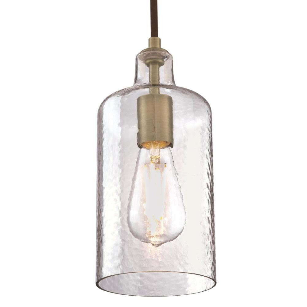 Mini Pendant Antique Brass Finish with Clear Textured Glass