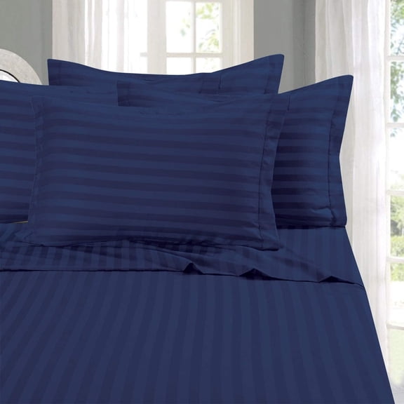 Elegant Comfort 6 Piece Bed Sheets King Blue Stripes 1500 Series Polyester