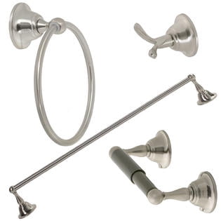 North Shore 4 Piece Bath Accessory Hardware 24 in. Towel Bar Holder Set, Satin Nickel