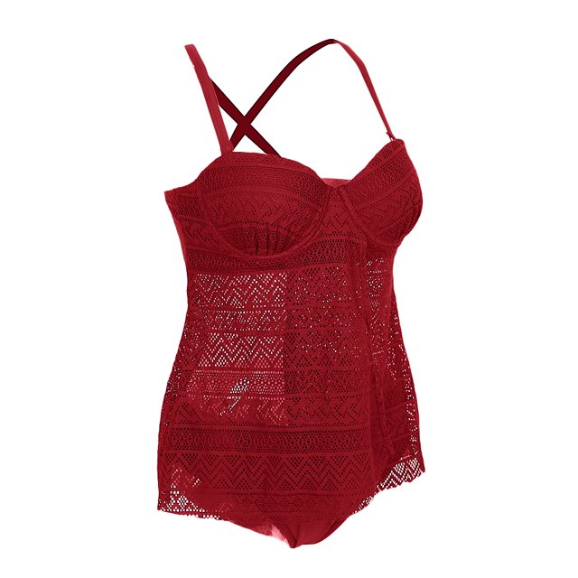 mujeres dos piezas de encaje tankini push up traje de baño s vino rojo Sunnimix Traje de baño de Tankini de las mujeres