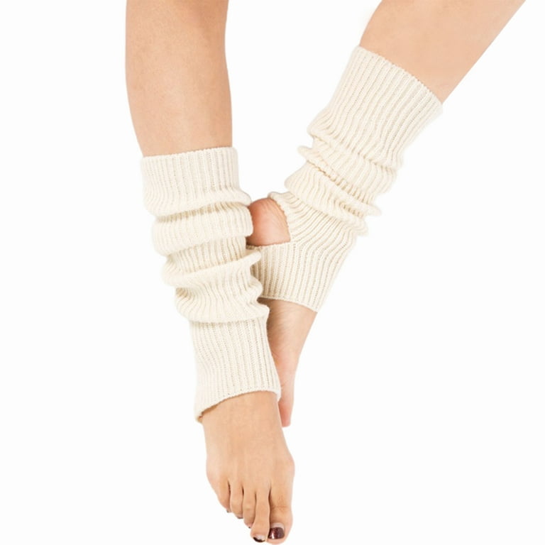 Ribbed Knit Leg Warmer for Womens 80s Party Sports Yoga Dance Winter Warm  Thermal Boot Socks Leg Cuffs (White, One Size)