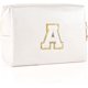 thumbnail image 1 of Personalized Initial Makeup Bag, Preppy Patch White Cosmetic Bag PU Leather Waterproof Make Up Bag with Chenille Letter Makeup Pouch for, 1 of 5