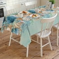 thumbnail image 4 of Beach Coastal Teal Rectangle Tablecloth, Nautical Shell Starfish Coral Summer Waterproof & StainResistant Tablecloth, Washable Oil-proof Table Cover for Dining/Party/Wedding/Camping/Buffet 54x108 In, 4 of 9