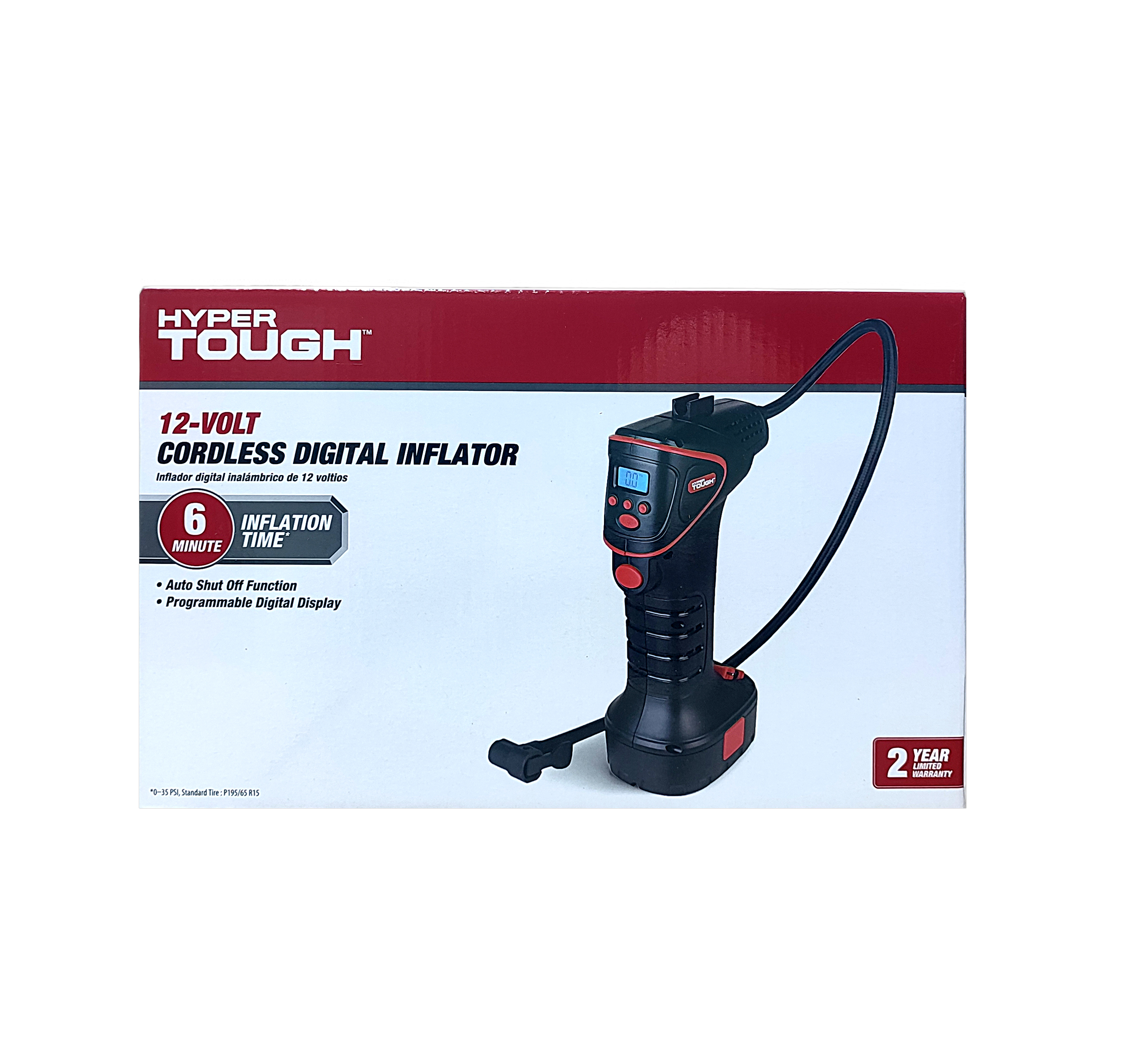HYPER TOUGH DC 12V CORDLESS PORTABLE PISTOL TIRE INFLATOR WITH PRE-SET DIGITAL GAUGE-100PSI