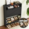 thumbnail image 3 of Shoe Storage Cabinet with 2 Flip Drawers,Farmhouse Narrow Shoe Organizer with Legs,Freestanding Hidden Slim Shoe Rack Cabinet with Open Storage for Entryway,Hallway, Foyer, Black, 3 of 18