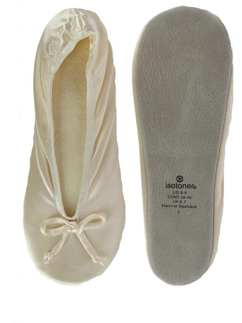 isotoner Satin Women's Ballerina Slippers Color: Cream Size: LARGE