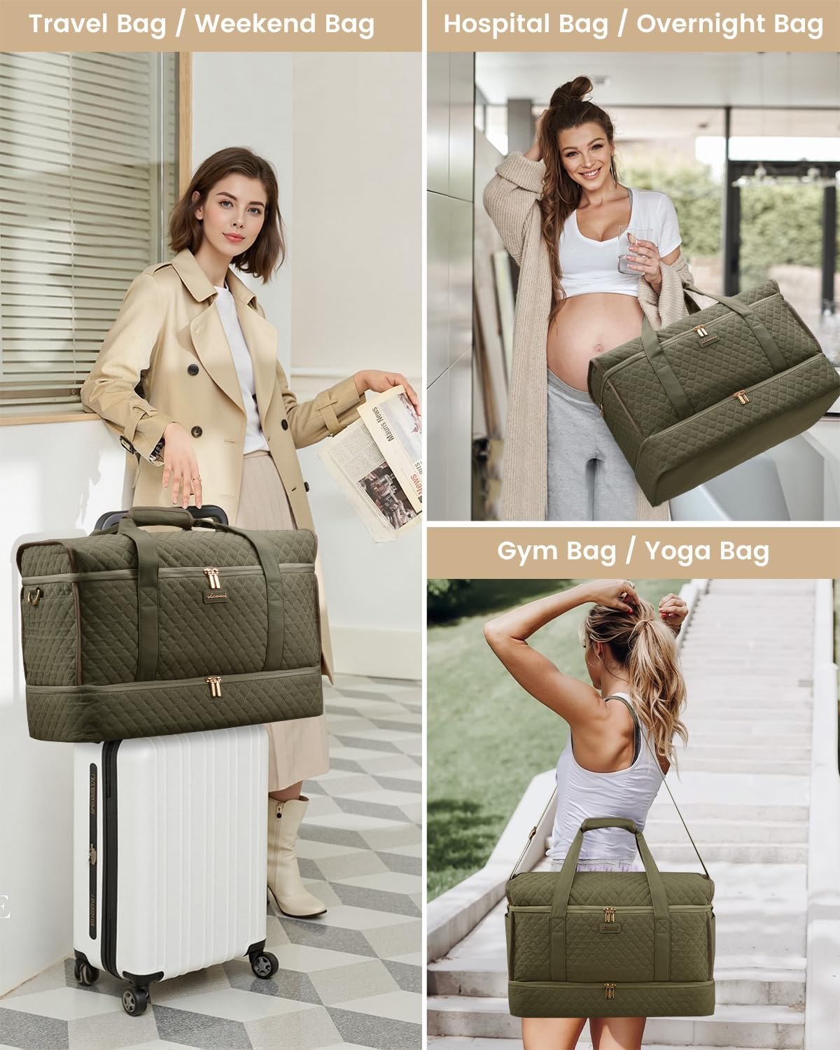 LOVEVOOK Large Travel Duffle Bag, Weekender Bags for Women With Shoe Compartment, Overnight Hospital Bag For Women Labor Delivery, Carry on Bag Personal Item Travel Bag, Yoga Gym Duffel Bag