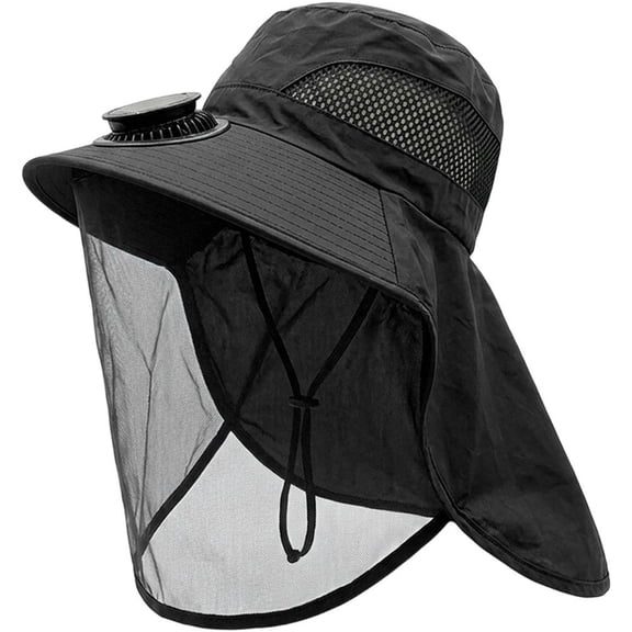 Byfri Mosquito Net Sun Hat with Solar Fan Wide Brim Fishing Hat for Outdoor Camping Dark 58-60cm