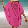 thumbnail image 4 of Traje de baño de gran tamaño para mujer, traje de baño para cubrir la playa, Tops de playa recortados con borla, rosa roja, 4 of 5