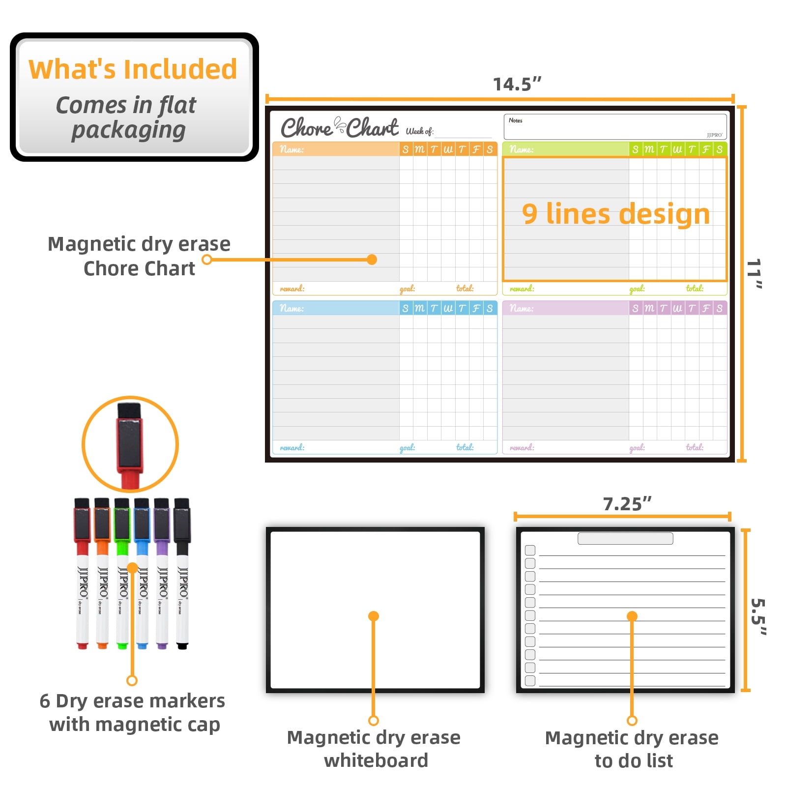 Hendson Magnetic Dry Erase Chore Chart and Menu Board Set for Kitchen Fridge - 11 inch x 17 inch Responsibility & Behavior Refrigerator Reward Incentive for