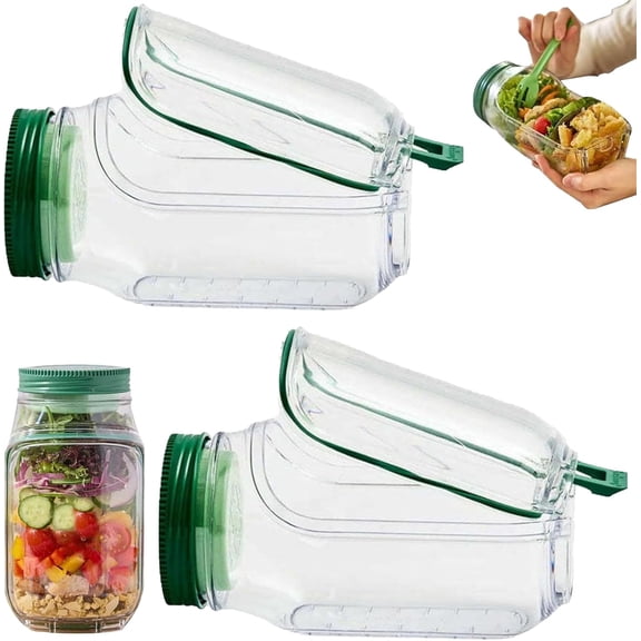 ABCISI 2PCS Salad Pod Mason Jar Side Open, 1000 ML Reusable Leakproof Salads Jar, Portable Salad Lunch Container for Alternating Use, Snack Box with Lid Suitable for Office, Picnic, Gym, Travel