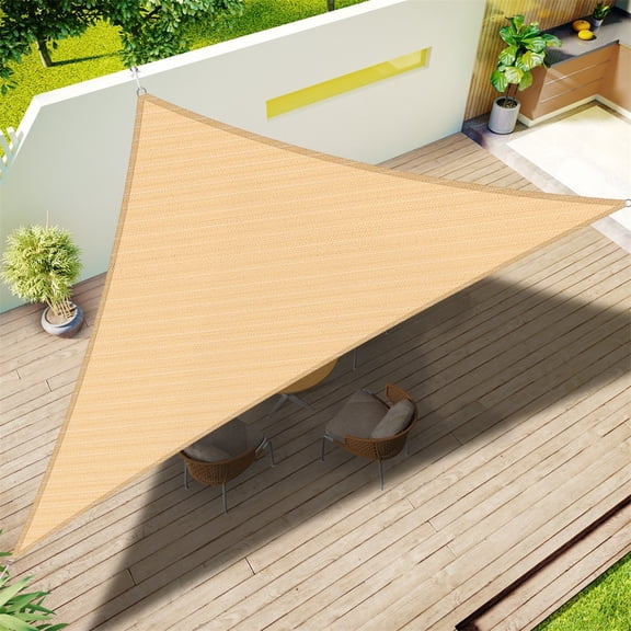 FELTECHELECTR Beige HDPE Sun Shade Cloth Triangle 3x3x3m with 1.5m Rope
