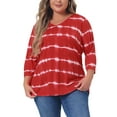 thumbnail image 1 of Agnes Orinda Blusas Casuales de Talla Grande para Mujeres con Rayas Tie Dye, Cuello en V, Mangas 3/4, Túnica 6X Roja, 1 of 6