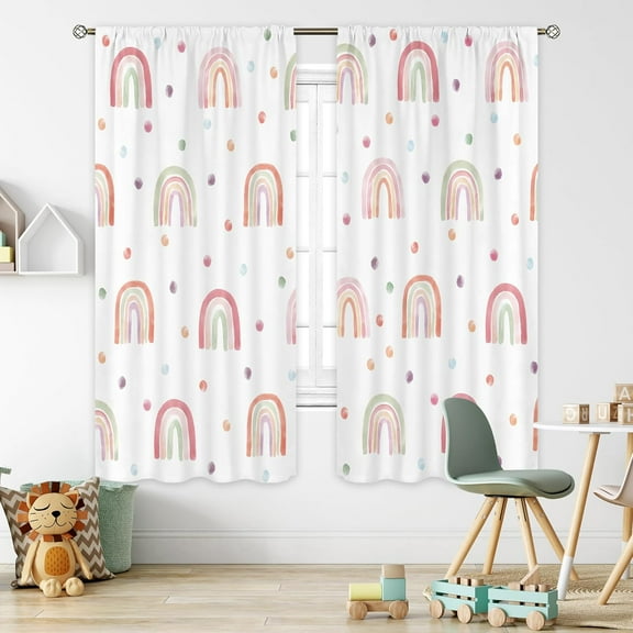 Kids Boho Rainbow Curtains for Baby Girls 42Wx63H Inch Rod Pocket Cute Cartoon Colorful Polka Dots Bohemian Lovely Nursery Playroom Classroom Bedroom Window Drapes Treatment Fabric 2 Panels