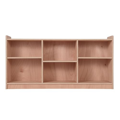 Wood Montessori Shelf, 6 Compartment Toy & Book Organizer with 2 Adjustable Dividers, Kids' Bookcase for Playrooms & Classrooms