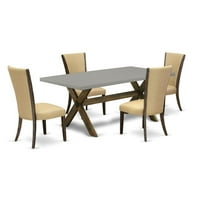 East West Furniture X-Style 5-piece Wood Dinette Set in Jacobean Brown/Cement