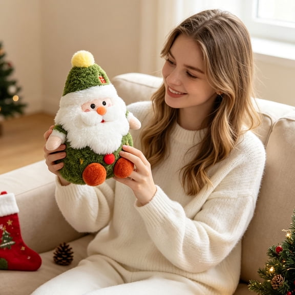 Winsafor Green Santa Claus Plush Toy Sitting Christmas Decoration Soft Stuffed Animal for Kids Gift Holiday Home Office Decor