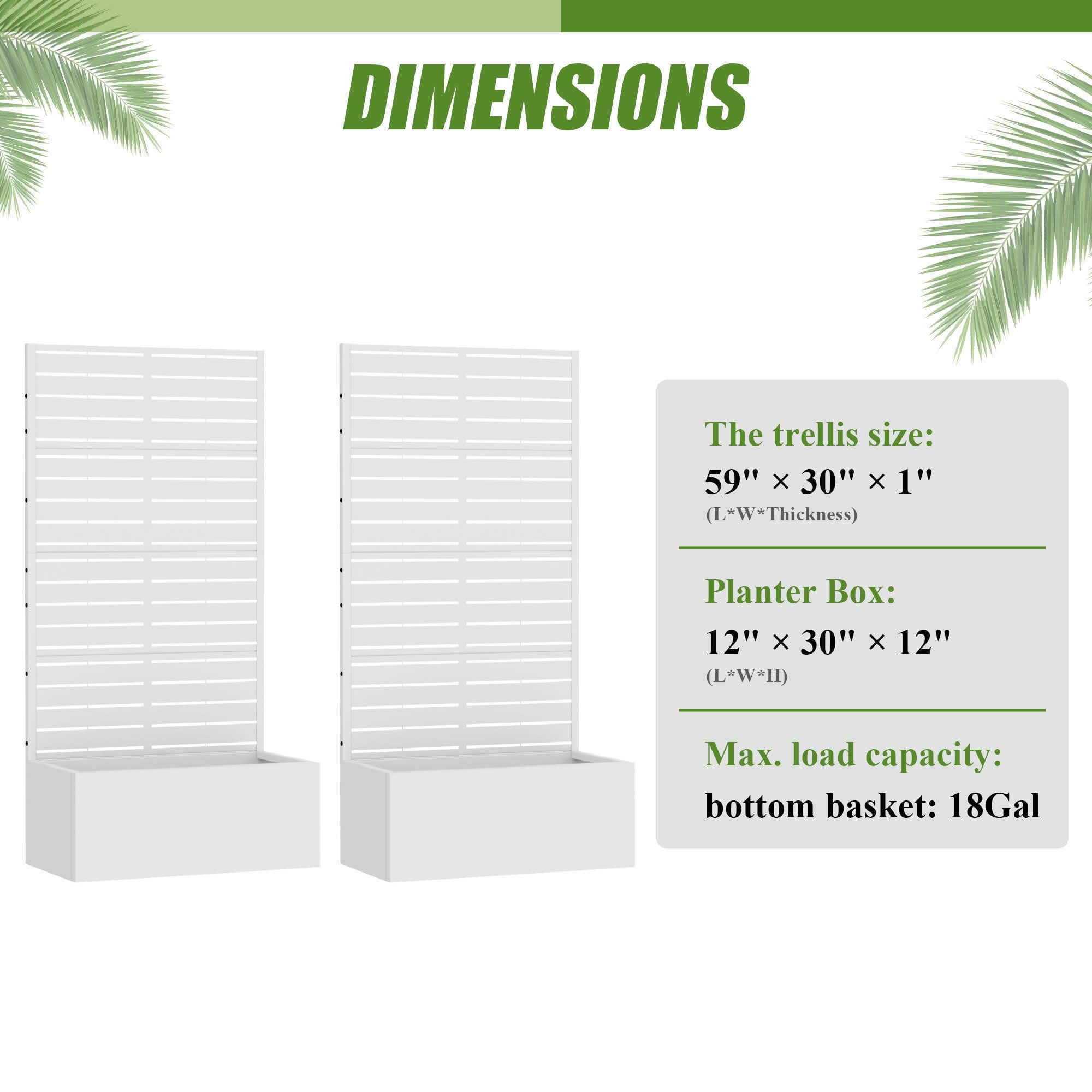 MAYEERTY 59x30 White Double-sided Rectangular Iron Planter Box with Trellis, 4 Piece Set Decorative Garden Screen for Patio and Balcony