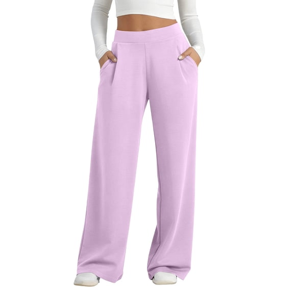 Ixbnca Women's Sports Pants Loose Pleated High Waist Pockets Yoga Pants Dressy Wide Leg Casual Business Trousers