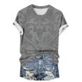 thumbnail image 5 of Cmfcve Summer Shirts for Women Round Neck Button Tunic Blouse Short Sleeves Printed Vacation Tee Shirt, 5 of 6