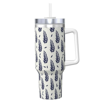 

Cauagu Blue Leaves Print Stainless Steel Vacuum Insulated Tumbler 40oz Water Bottle with Handle & Flip Straw Reusable Travel Coffee Mug for Women & Men