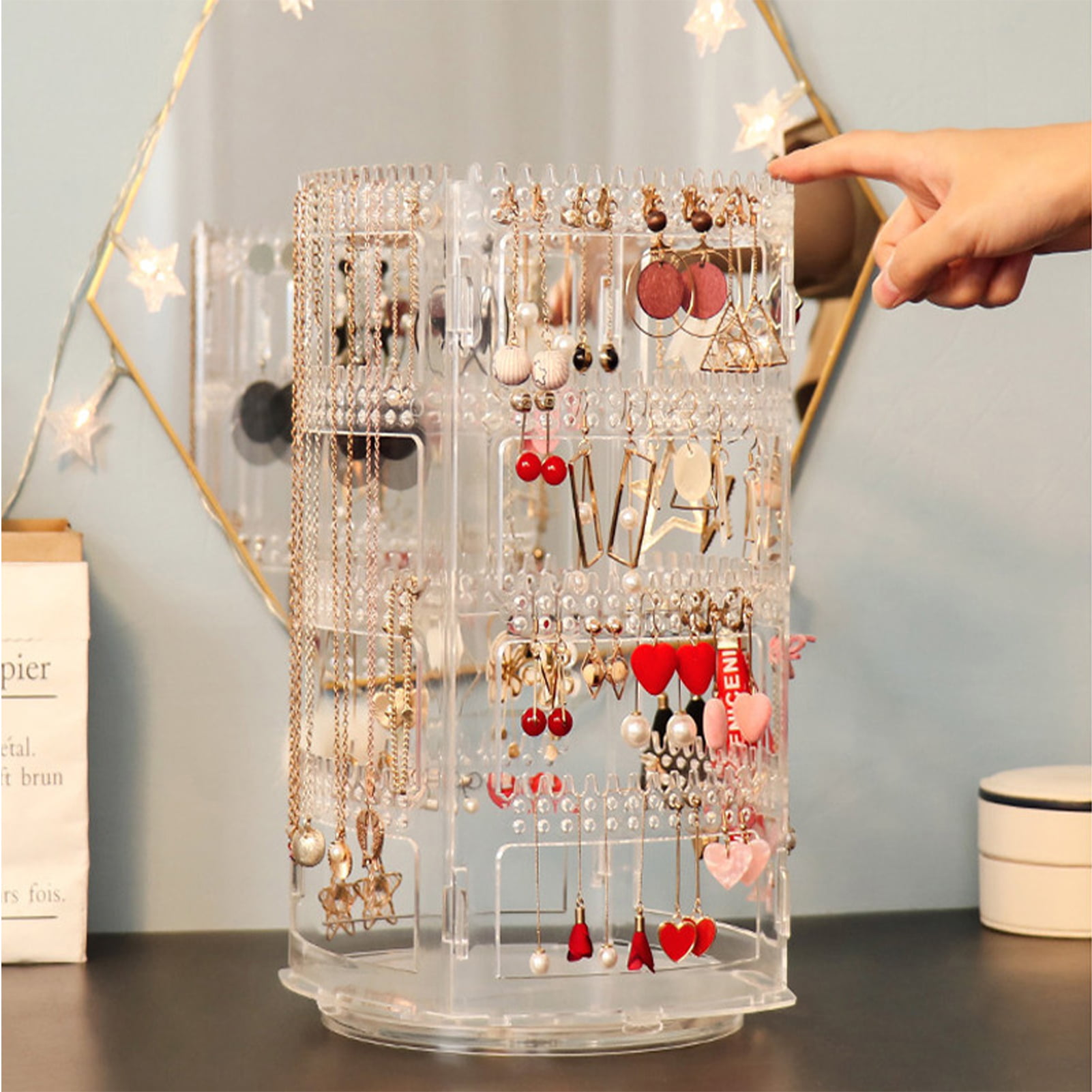 360 Rotating Earring Holder Stand Clear Acrylic Jewelry Organizer Display Rack 