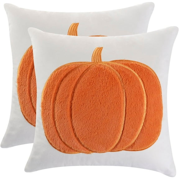 Tosleo Halloween Throw Pillow Covers 18x18 Set of 2 Orange Pumpkin Embroidered Pillow Cases Holiday Thanksgiving Velvet Cushion Covers for Couch Sofa Bed