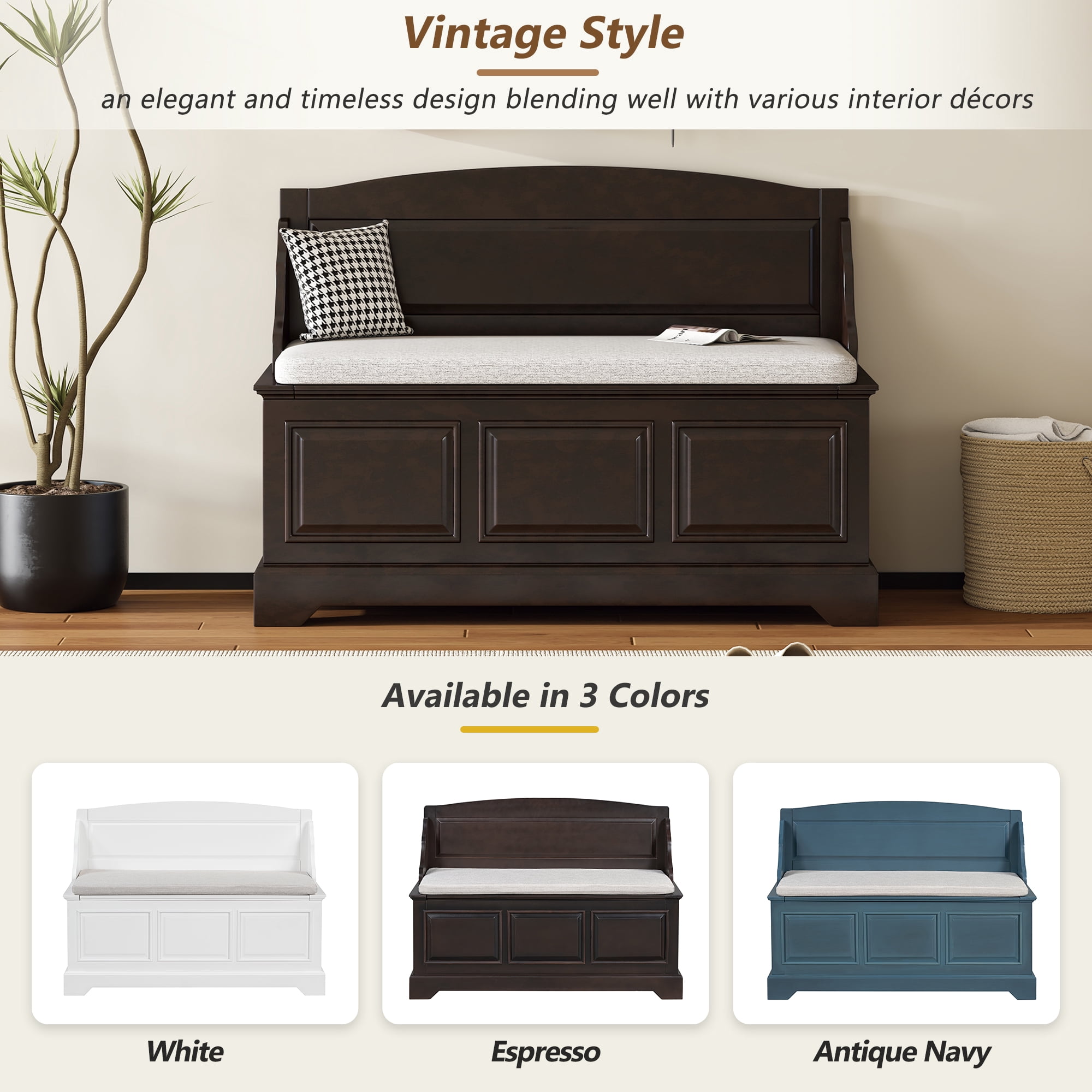 Shoe Bench, Retro Shoe Storage Bench with Soft-Close Devices, Hidden Storage and Cushion for Entryway, Hallway, Living Room (Espresso)
