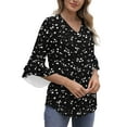 thumbnail image 4 of Vekome Womens 3/4 Sleeve Tops Plus Size Shirts Loose V Neck Casual Tee Shirts Print Summer Pullover Tops Black XL, 4 of 7