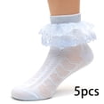 thumbnail image 2 of LYMAYTER 5 Pack ‌Baby Girls Socks Ruffle Eyelet Mesh Ankle Soft Dress Kids Princess Socks 1-12Y, 2 of 7