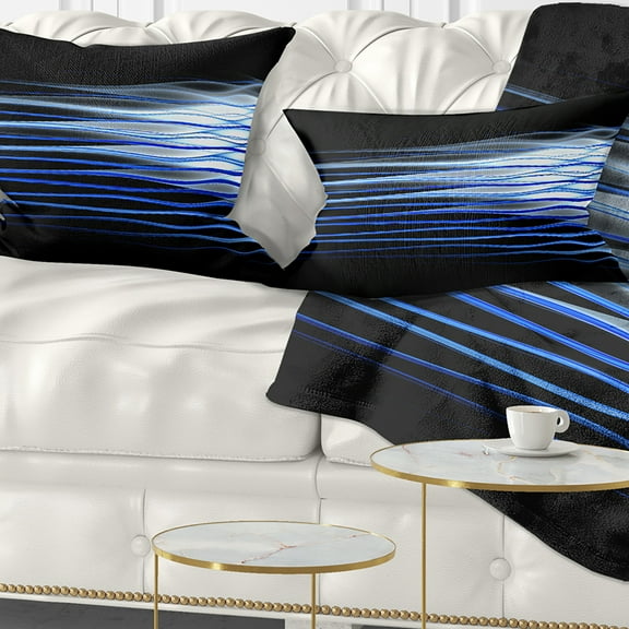 Designart Dark Blue Fractal Waves - Abstract Throw Pillow - 12x20