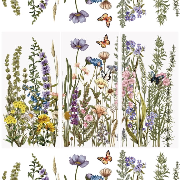 3Pcs Rub On Transfer Stickers Flowers and Plants Pattern Waterproof Decals Furniture Craft Embellishments for DIY Scrapbooking Photo Albums,15 * 30cm