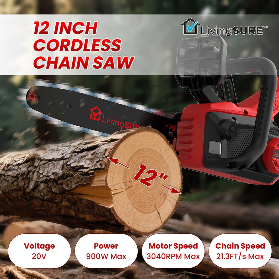 12" Cordless Chainsaw by LivingSURE